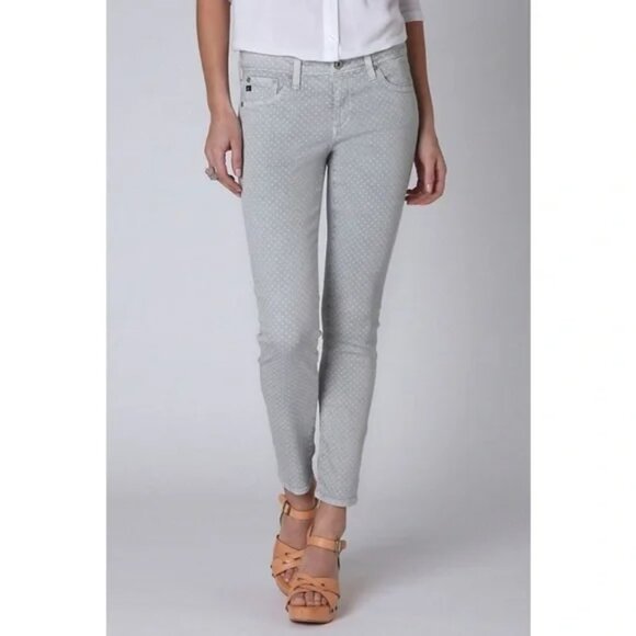AG Adriano Goldschmied Gray The Stevie Polka Dot Slim Straight Leg Jeans Size 27 - Picture 1 of 16